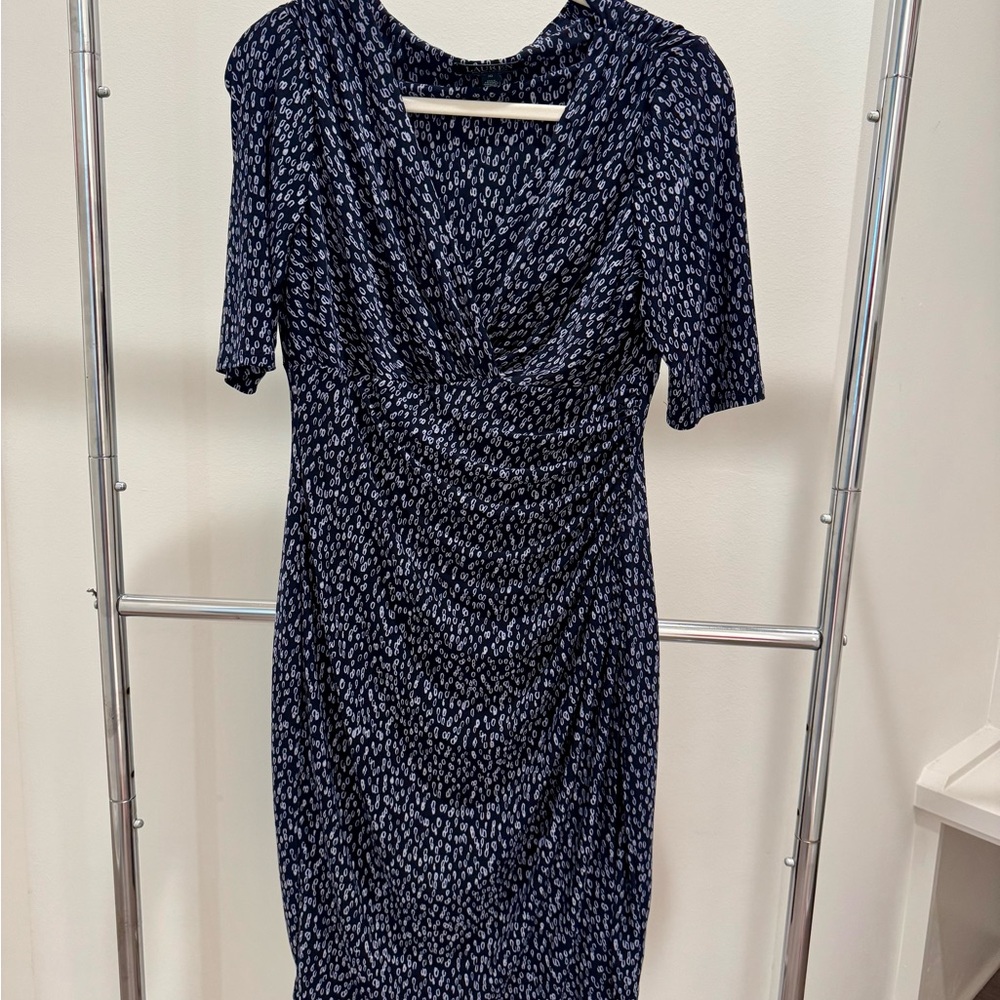 Lauren Ralph Lauren Blue V Neck Faux Wrap Sheath Dress